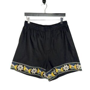 Bode Zinnia Ribbon Flower Embroidered Black Shorts